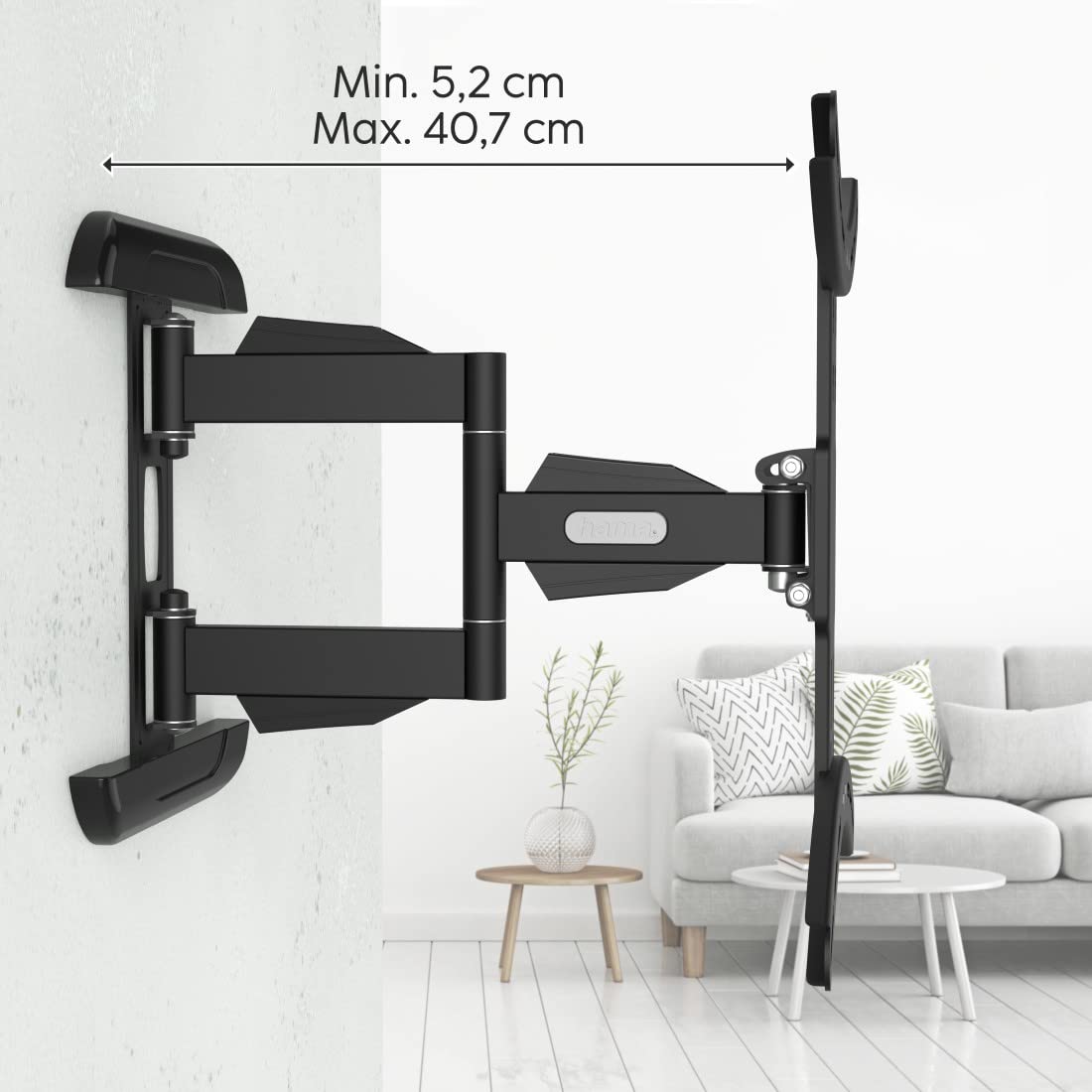 Hama | Soporte para TV de hasta 65" (Soporte de Pared TV estándar VESA 400 x 400, Pantallas de 32" a 65", Organizador de Cable, Carga Máx. 35 Kg, 3 Articulaciones, Inclinación 2/12º, Giro 180º