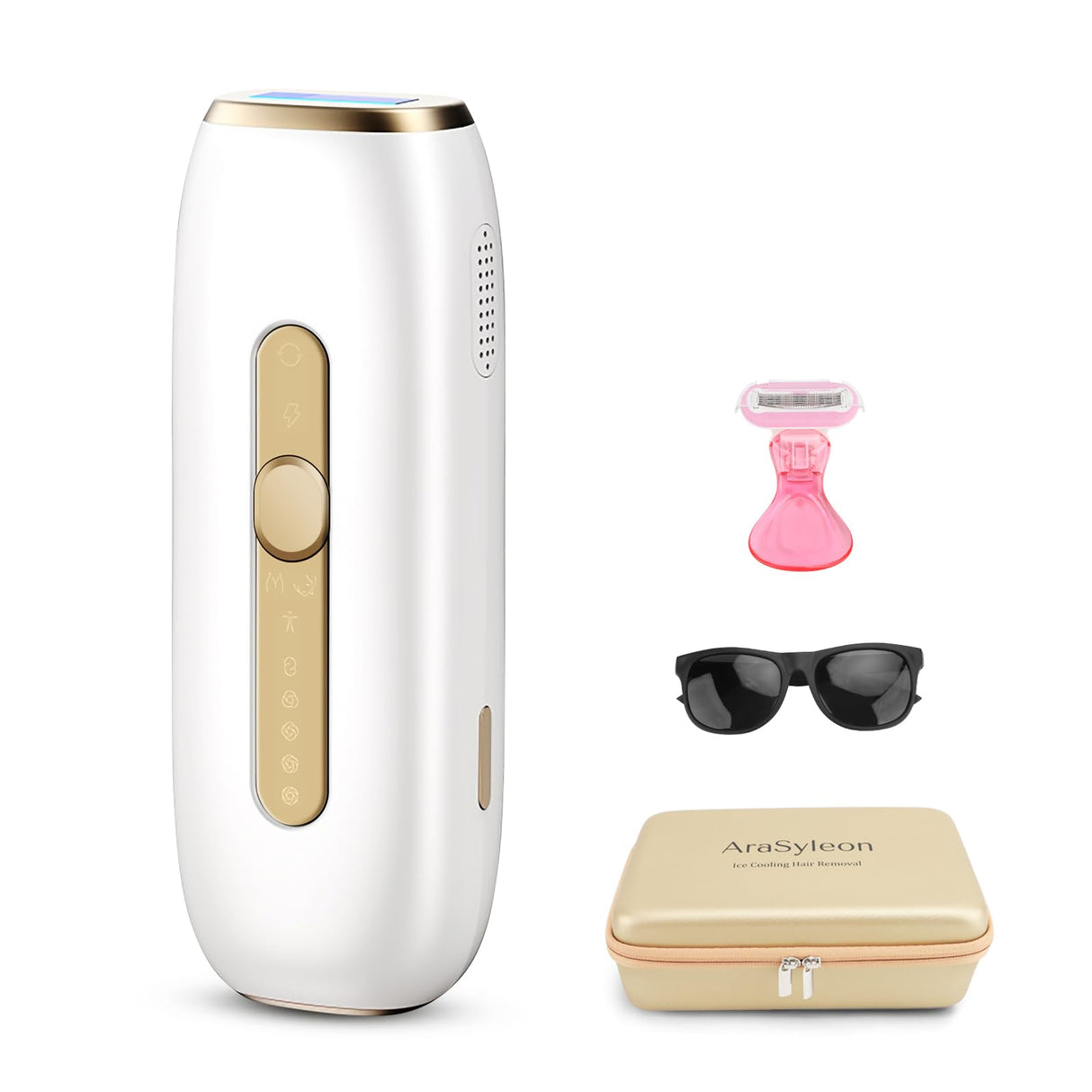 AraSyleon IPL depiladora luz pulsada, refrigeración zafiro sin dolor, depiladora luz pulsada, 1200 nm depiladora láser, 3 modos de ajuste de 5 velocidades, Ideal para Cuerpo y Rostro