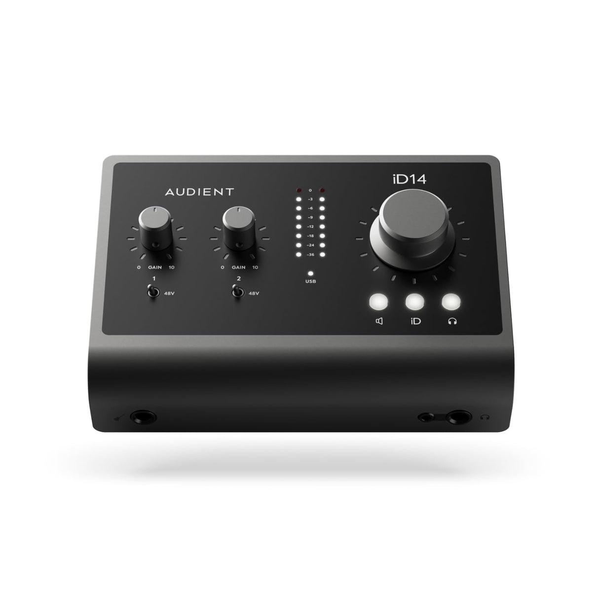 Audient Interfaz de audio Audient iD14 MKII, 2 preamplificadores de micrófono clase a (Interfaz de audio de alto rendimiento, USB-C, mezcla de monitores y función de panorámica de monitores) negro