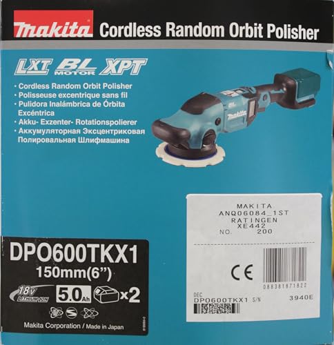 Makita DPO600TKX1 Pulidora excéntrica, 1 batería más cargador en estuche de transporte, azul, 18 V/5,0 Ah