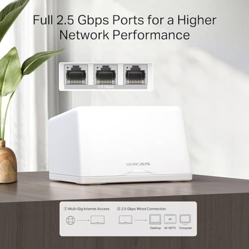 【Nuevo Wi-Fi7】 Mercusys Halo H47BE(2-Pack) - BE9300 Tri-Band Wi-Fi Mesh 7, hasta 9.3 Gbps, Cobertura de hasta 550 m², 3X 2.5G Puertos, fácil config de App | Conecta más de 200 Dispositivos
