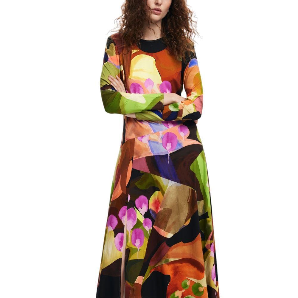 Desigual Vestido de Manga Larga para Mujer, marrón, L