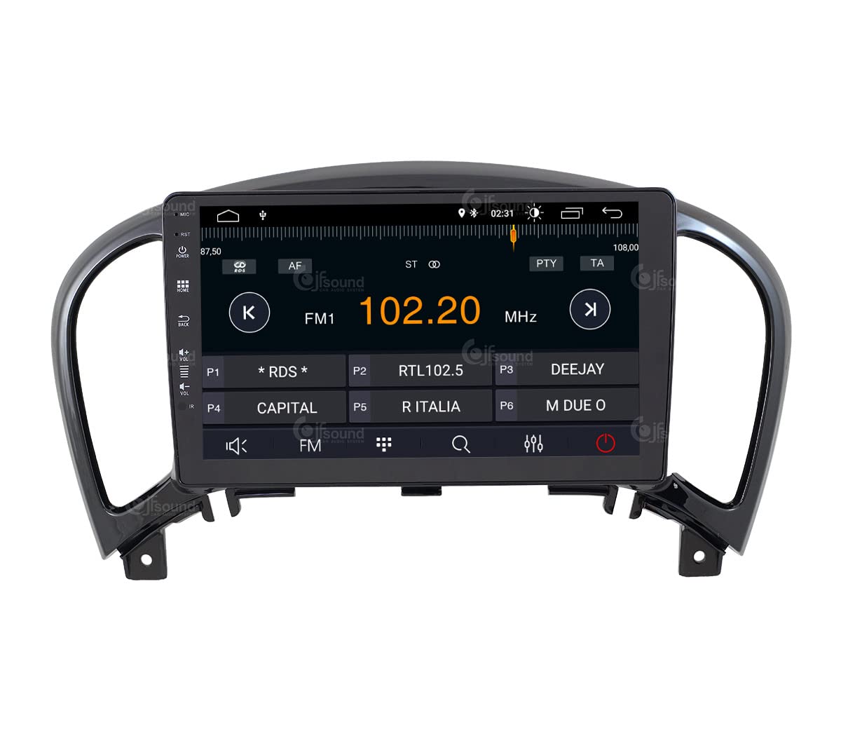 Jf Sound car audio system JF-037NJA-XDAB Autorradio de Ajuste Personalizado Compatible con Nissan Juke Android GPS Bluetooth WiFi Dab USB Pantalla táctil Full HD 9", Negro