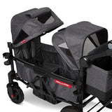 Radio Flyer Voya Stroller Wagon, Cochecito Doble, 2 Asientos Altos Cara a Cara, toldo Ajustable con protección UV, Bandeja para Aperitivos, Gris