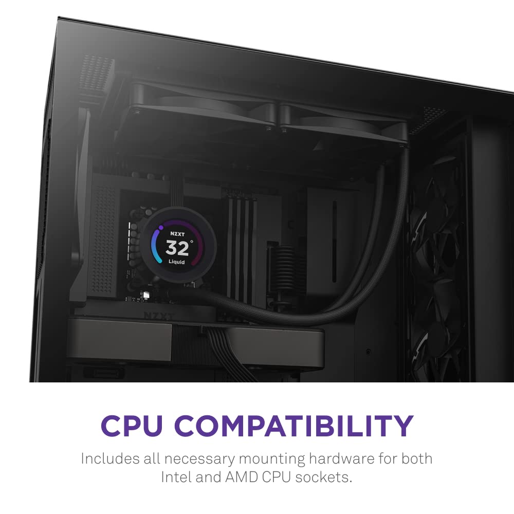 NZXT Kraken Elite 280 RL-KN28E-B1-280mm AIO - Enfriador líquido para CPU - Pantalla LCD personalizable de 2.36 pulgadas para imágenes, métricas de rendimiento y más - Bomba de alto rendimiento - 2