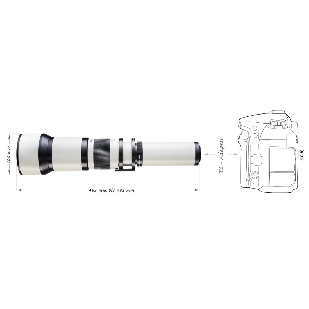 Walimex 650-1300 mm f/16 - Objetivo para cámara réflex (Distancia Focal 650-1300 mm, Apertura f/16, diámetro 95 mm), Color Negro y Blanco