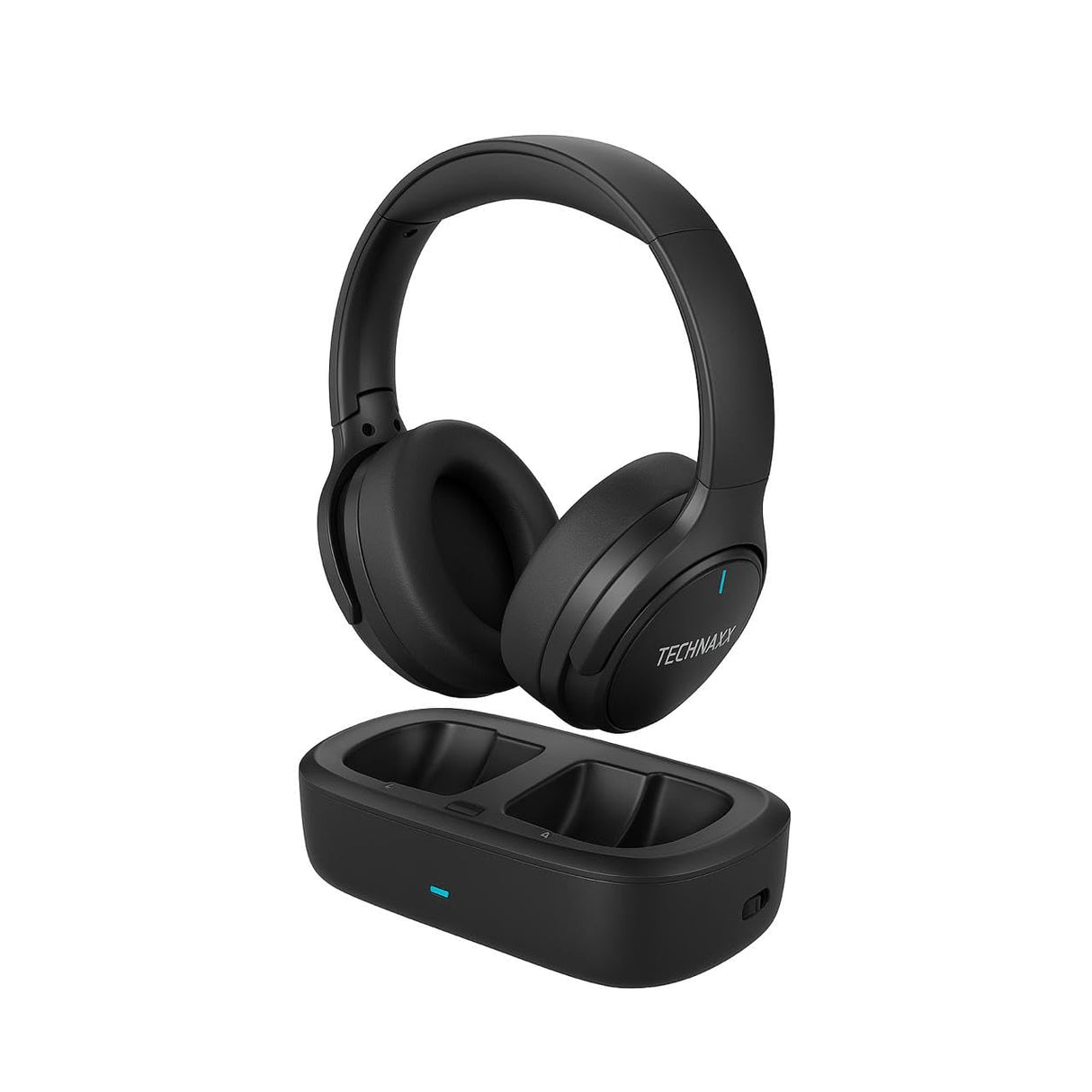 Technaxx Auriculares TV inalámbricos con Base de Carga – Cascos Bluetooth 5.4 Over-Ear con micrófono, 30h batería, USB-C, Entrada óptica y AUX – Ideales para televisión, Mayores y música - TX-350