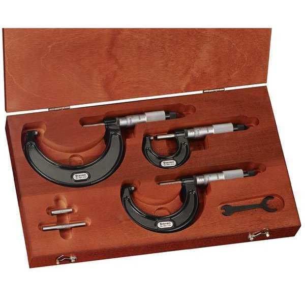 Starrett ST436.1AXRLZ® 436.1 Series - Juego de micrometro exterior, tope de carraca, tuerca de bloqueo, carburo caras, rango de 0 – 3 pulgadas, graduación de 0,0001 pulgadas