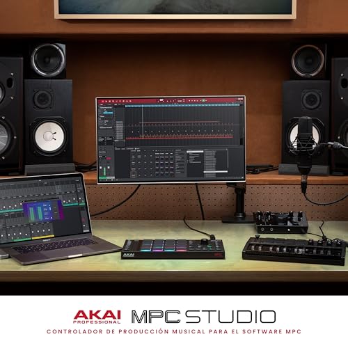 Akai Professional MPC Studio – Controlador MIDI, caja de ritmos con 16 pads RGB sensibles a la velocidad, software MPC, banda táctil asignable y pantalla LCD