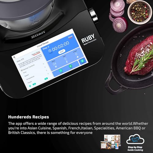 Zilan RUBY Thermorobot, Robot de Cocina Multifunción Wi-Fi, 18 Funciones, pantalla táctil TFT a color de 7", Báscula integradar, control mediante aplicación, 4,7 L,1700W