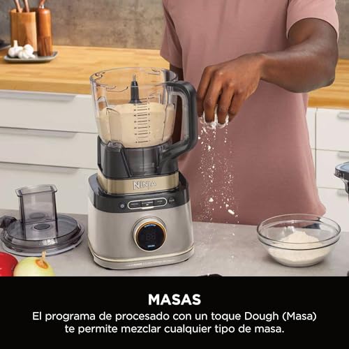 Ninja Detect Power Pro Batidora y Procesador de alimentos 3 en 1 (1200W), 3 vasos de 700ml y cuchilla para masa, ideal para mezclar, picar y batir, piedra dorada, TB401EUSTGD