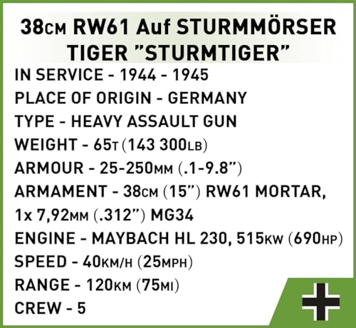 COBI Historical Collection 2585 - Sturmmorser Tiger Sturmt 2585 de la Segunda Guerra Mundial