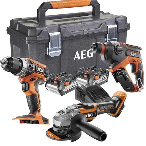 AEG JP18L3-402TB - Taladro de percusión (18 V, perforador sin escobillas 18 V, 125 mm, 18 V, 2 baterías de 4,0 Ah, caja