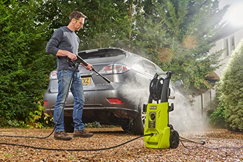 RYOBI - Hidrolimpiadora de Alta Presión 1800W, 140 Bares, 420l/h - 2 Lanzas (Vario y Turbo) y 1 Cepillo Multisuperficie, Limpiador de Superficies Ø 25 cm - Depósito Detergente 0,9l - RY140PWA