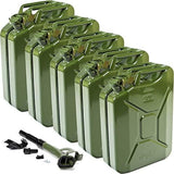 Oxid7® 5x Bidón metálico de combustible 20 litros verde oliva incl. embudo de llenado | Apto para gasolina, gasóleo y bioetanol | Bidón de gasolina 20L con homologación UN y homologado