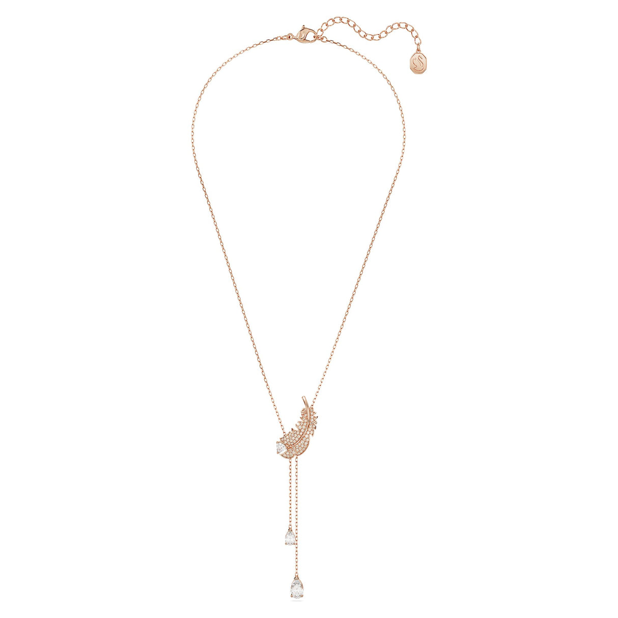 Swarovski Colgante en Y Nice, Motivo de Pluma, Cristales Blancos, Baño tono oro rosa