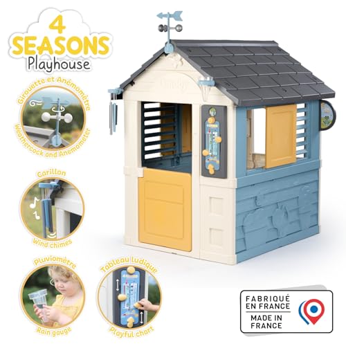 Smoby- Casa 4 Estaciones- para Aprender sobre Las Estaciones, Carillón de Viento, Veleta, Pluviómetro y Tablero Didáctico, A Partir de 2 años, Medidas: 102,7 x 121,8 x 143,4 cm (7600810731)