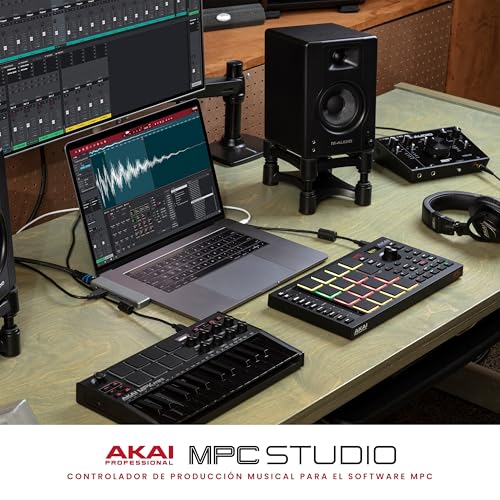 Akai Professional MPC Studio – Controlador MIDI, caja de ritmos con 16 pads RGB sensibles a la velocidad, software MPC, banda táctil asignable y pantalla LCD