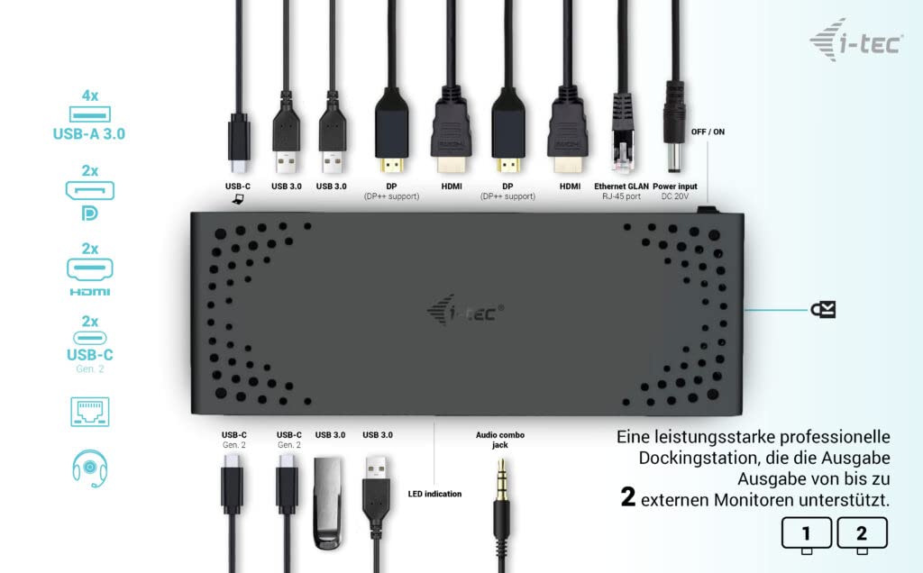I-Tec Docking - Estación USB -A/-C TB Dual Dock Dual Display Dock PD 100W