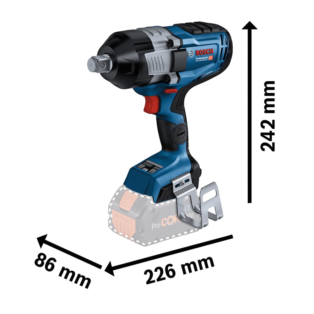 Bosch Professional BITURBO atornillador de impacto a batería GDS 18V-1600 HC (llave de 3/4”, par de apriete 1600 Nm y par de arranque 2200 Nm, gancho para escalera, sin baterías ni cargador)