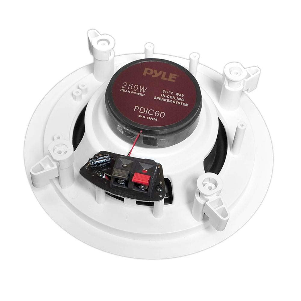 Pyle Altavoces empotrables, Pared, Techo, 8”, 250W, Dos vias, Estereo, Amplificador de 4 Canales, Rejillas Redondas/cuadradas Intercambiables