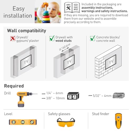Barkan Soporte de Pared para TV de 104 cm de Largo, Brazo Doble de 13 a 90 Pulgadas, Giratorio/Movimiento Completo, Soporte para TV, soporta hasta 60 kg, Extra Estable, para LED OLED LCD, máx. VESA