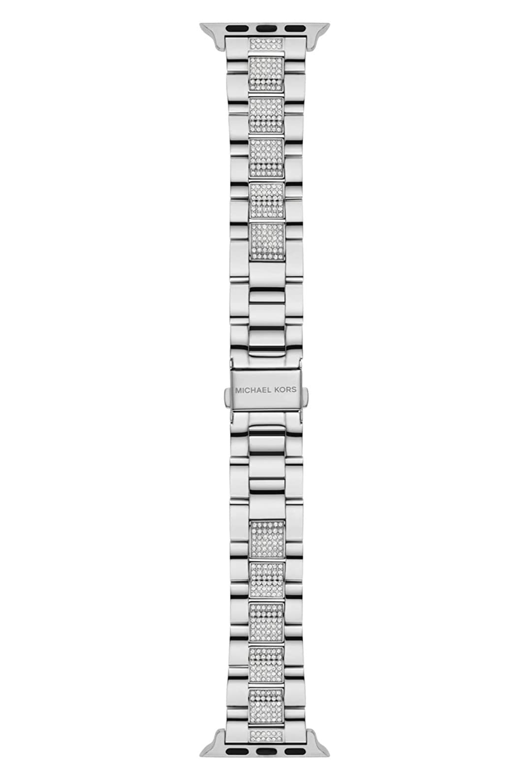 Michael Kors Correa de acero inoxidable o acetato para mujer, compatible con Apple Watch de 38 mm/40 mm/41 mm, Gris y tono plata