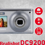 AGFA PHOTO Realishot DC9200 - Cámara Digital Compacta, 24 MP, Video 4K, Zoom Óptico 10X, Pantalla Doble 2.8" + 1.54", Sensor CMOS, Estabilización de Imagen, Batería de Litio - Plata