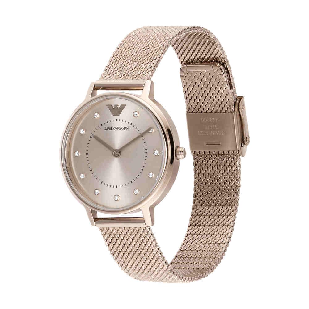 Emporio Armani Reloj Mujer, Movimiento de dos manecillas, caja de acero rosa de 32 mm con correa de acero, AR11129, Tono oro pálido