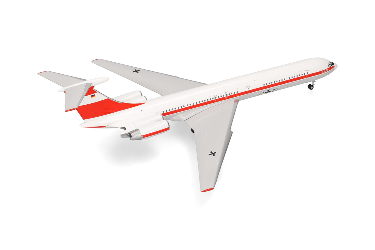 herpa avión en Miniatura Luftwaffe Ilyushin IL-62M Unidad de Vuelo Oficial, Escala 1:200, artículo de colección, Modelo sin Base, Metal