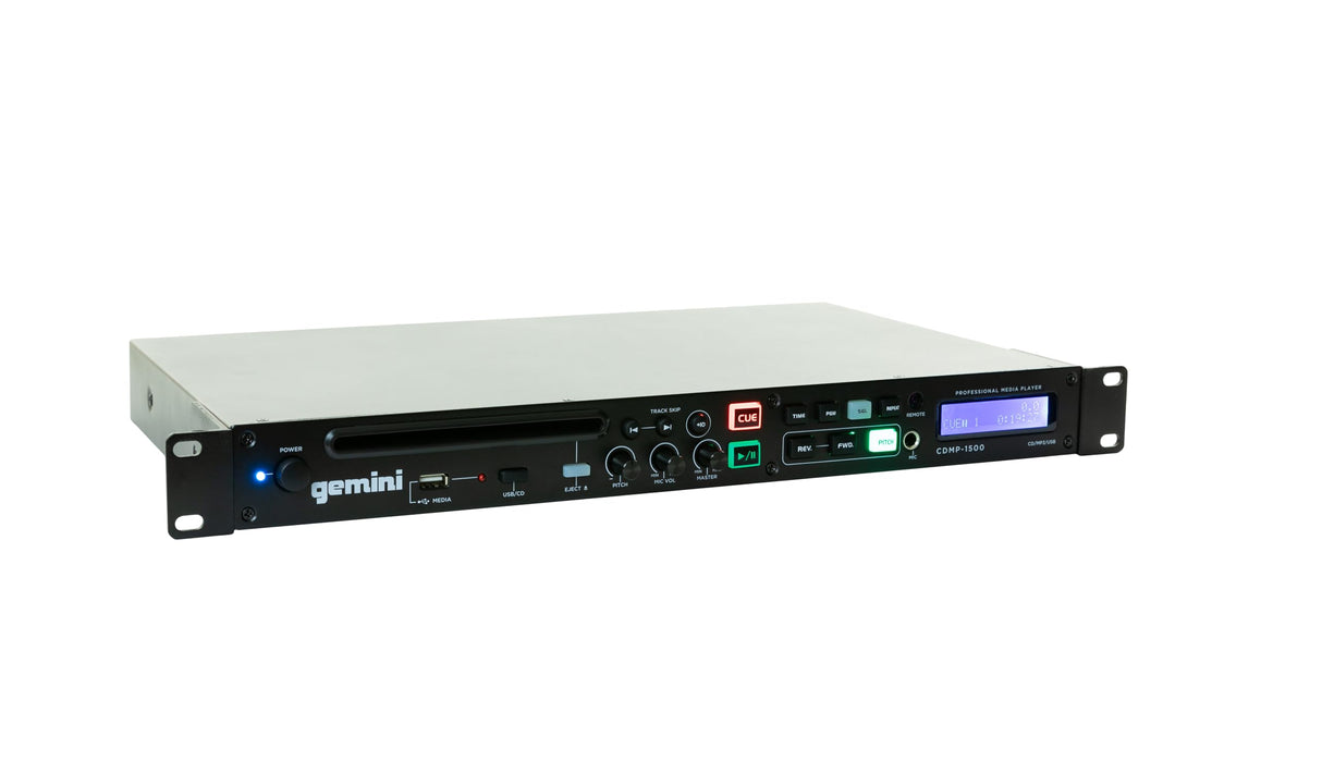 Gemini Sound CDMP-1500: Reproductor de CD Profesional de 1 Pulgada montado en Rack para Bares, Discotecas, Estudios de Baile y Otras