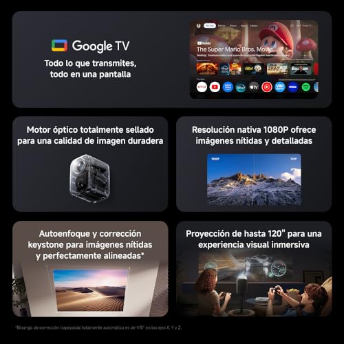Xiaomi L1 Proyector Inteligente 1080P con Google TV & Netflix, Portátil Cine en Casa, Enfoque Auto & Keystone, HDR10/HLG, Pantalla 120", WiFi 5G Bluetooth, Audio Dolby, Proyector Exterior