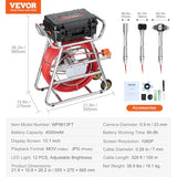 VEVOR Cámara de Alcantarillado, 100 m, Cámara de Drenaje Autonivelante con Pantalla Táctil, Transmisor de 512 Hz y Contador de Distancia, con Luces, 12 LED, Tarjeta de 32 GB, 555 × 275 × 665 mm