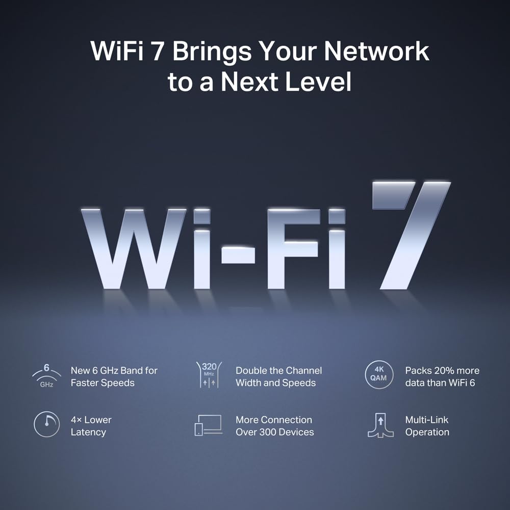 MERCUSYS MR47BE-Router Wi-Fi 7 de Triple Banda BE9300,5760 Mbps en Banda 6G,Operación Multi-Link(MLO),4× Puertos 2.5G, 320 MHz,4KQAM,EasyMesh,6 Antenas,WPA3,App config 【Nuevo】