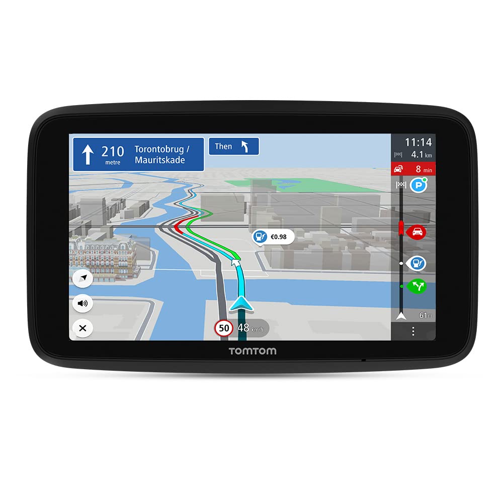 TomTom GPS para Coche GO Discover, 5 Pulgadas, con tráfico y radares, mapas del Mundo, actualizaciones rápidas Via WiFi, disponibilidad de Parking, Precios de Combustible, Soporte Click-Drive