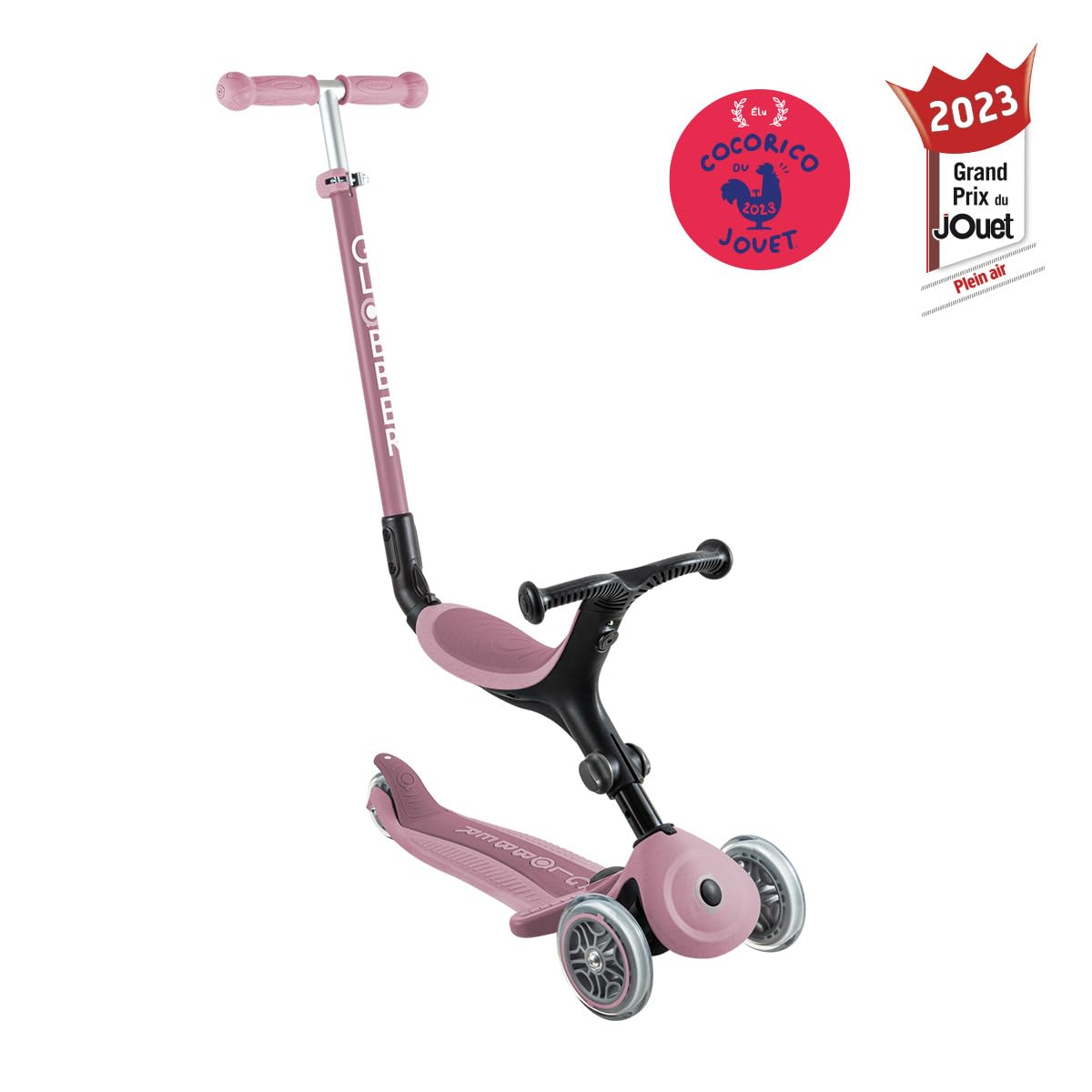 Globber GO•UP Active Eco – Patinete escalable de 3 Ruedas con Asiento, para niños de 15 Meses a 6 años, Rosa