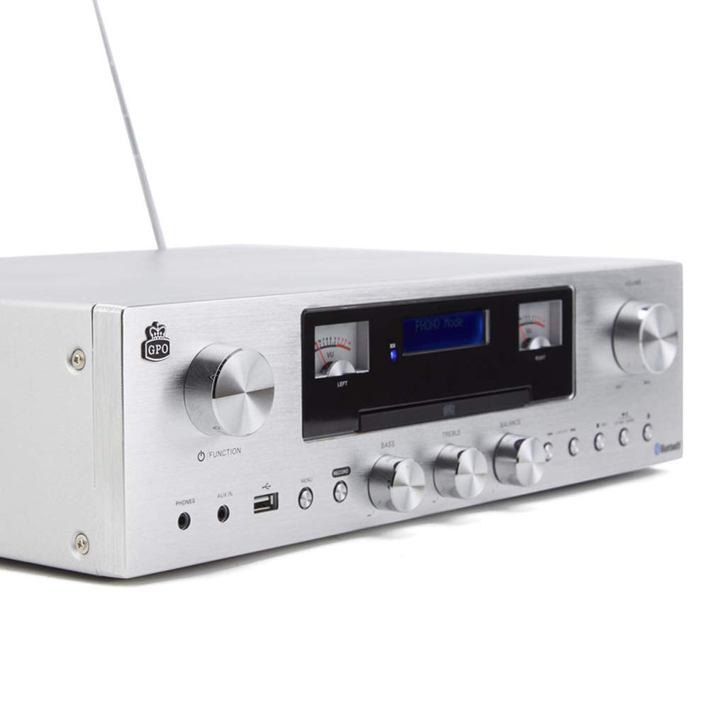 GPO Retro PR200 sistema de audio para el hogar Minicadena de música para uso doméstico Plata 12 W - Microcadena (Minicadena de música para uso doméstico, Plata, 12 W, DAB,FM, LCD, 3,5 mm)