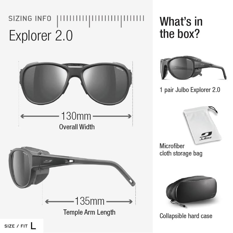 Julbo Explorer 2.0 Gafas de Sol, Unisex Adulto, Negro Opaco/Negro, L