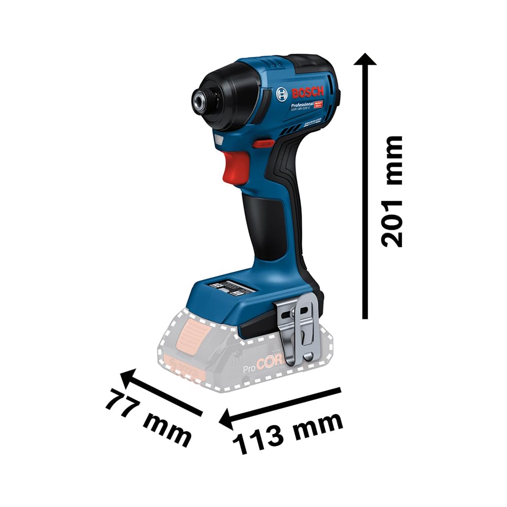 Bosch Professional 18V System atornillador impacto batería GDR 18V-220 C (3400 rpm, par giro 220 Nm, motor Brushless sin escobillas, sin batería/cargador, mód. Connectivity, L-BOXX)