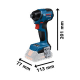 Bosch Professional 18V System atornillador impacto batería GDR 18V-220 C (3400 rpm, par giro 220 Nm, motor Brushless sin escobillas, sin batería/cargador, mód. Connectivity, L-BOXX)