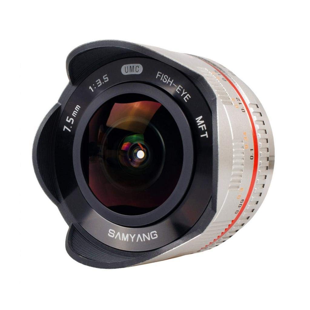 Samyang 7.5mm f/3.5 UMC Fisheye, Lente Ojo de Pez para Micro Cuatro Tercios, Gris