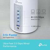 TP-Link Deco BE65(3-Pack) - BE9300 Wi-Fi 7 Mesh WLAN Set (Paquete de 3), Tribanda 5760 Mbit/s (6 GHz) + 2880 Mbit/s (5 GHz) + 574 Mbit/s (2,4 GHz), 6 transmisiones, 4 Puertos 2.5G, 1 USB 3.0