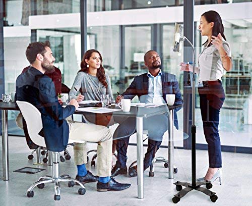 CTA Digital Soporte de Suelo Giratorio y Ajustable en Altura con Sistema de Seguridad, Cuello de Cisne, Ruedas acoplables para tabletas de 7 a 13 Pulgadas, Incluye iPad Pro y Mini
