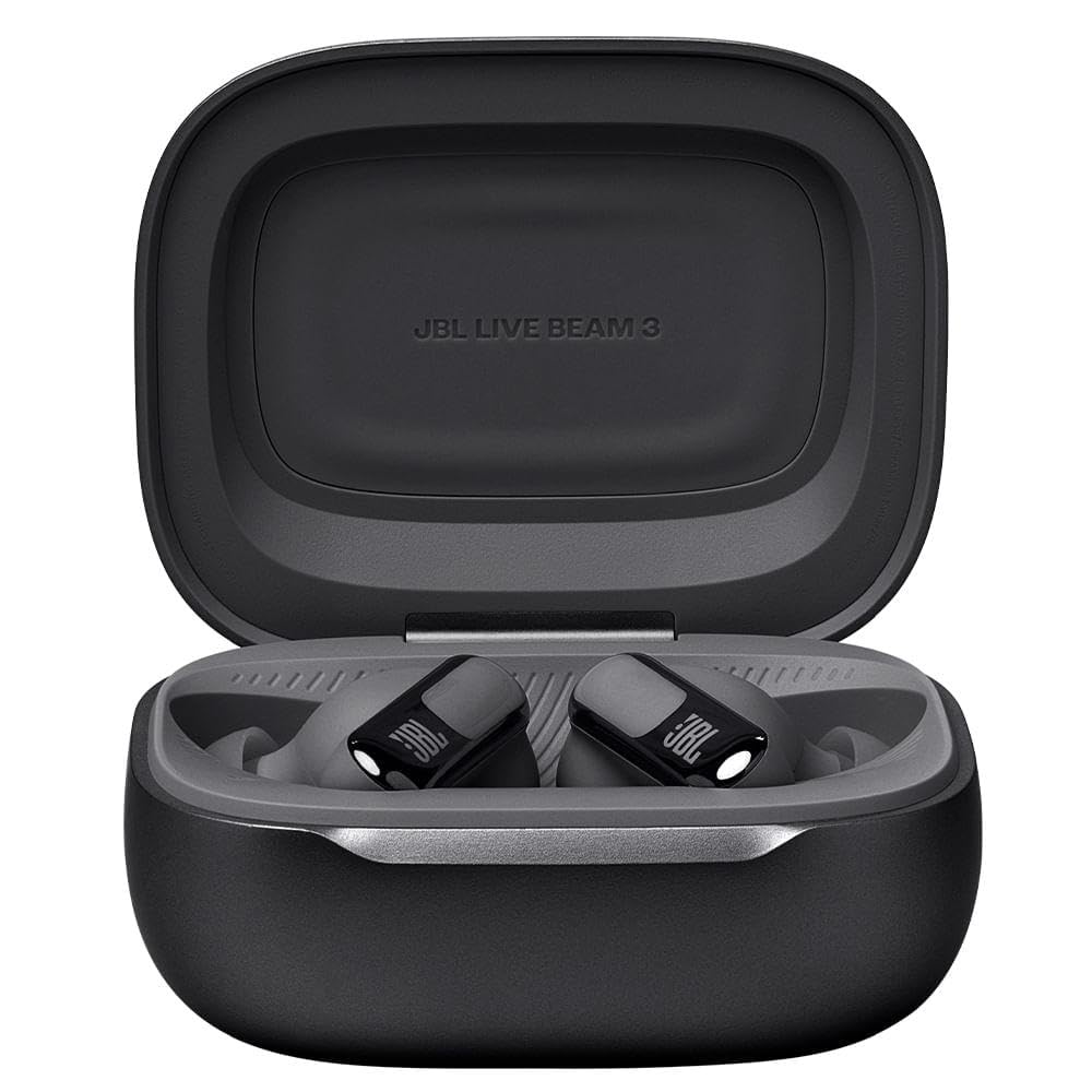 JBL Live Beam 3 Auriculares inalambricos de botón con almohadillas,True Wireless con cancelación de ruido adaptable, hasta 48 horas de reproducción, Bluetooth, audio de alta resolución, negro