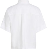 Tommy Hilfiger Camisa Mujer Linen Relaxed de manga corta, Blanco (Th Optic White), 44