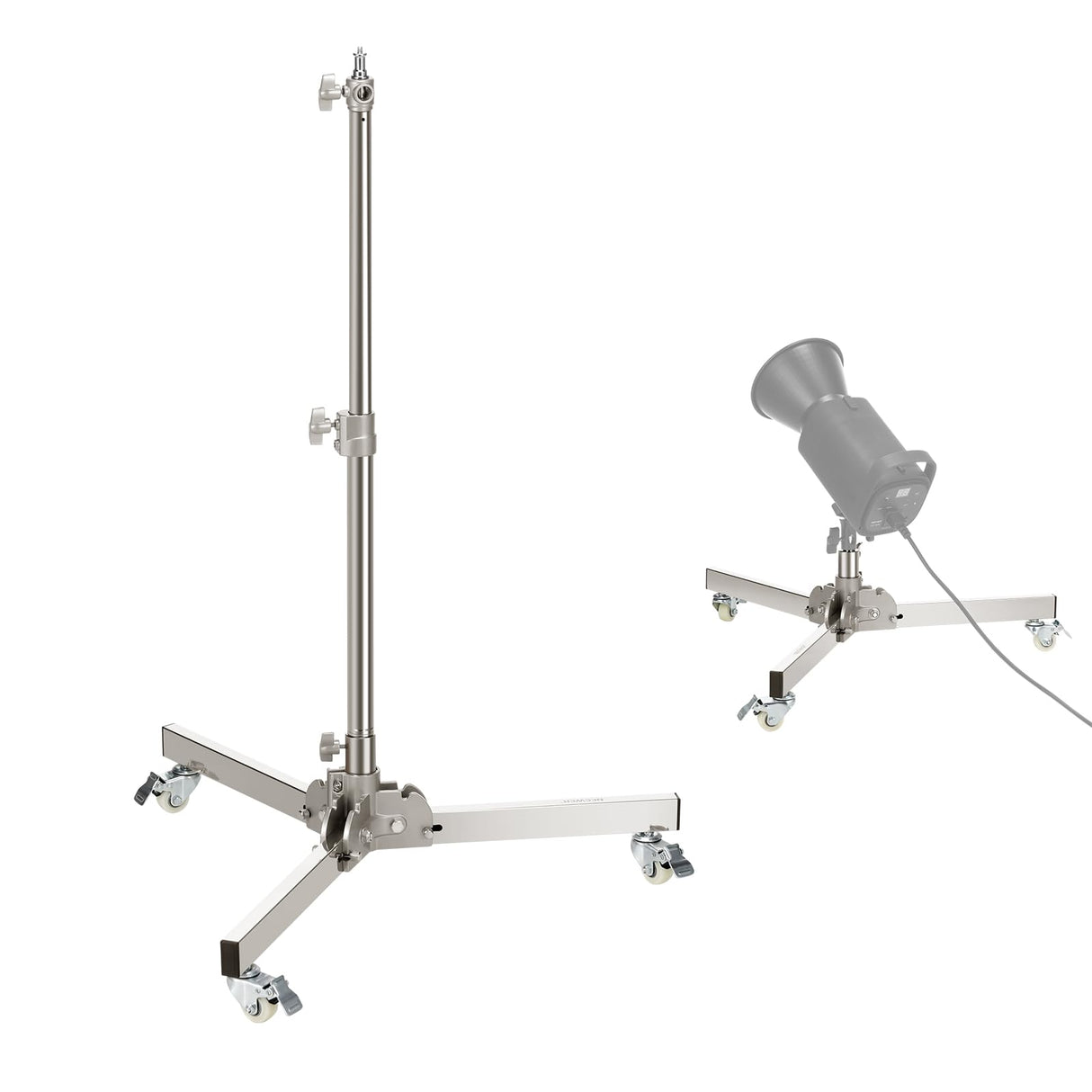 NEEWER Soporte de Luz Alta Resistencia con Ruedas, Altura Máx 3.2ft/98cm, Acero Inoxidable Plegable Trípode Ajustable, Soporte Luz Fotografía para Speedlight Softbox Monoluz, Carga Máx 22lb, ST98SS