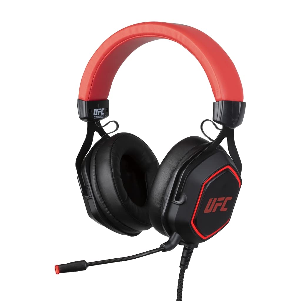 Konix UFC Auriculares Gaming con Cable 7.1 para PC - Altavoces de 50 mm - Micrófono Desmontable - Cable USB de 2 m - Retroiluminación - Negro y Rojo