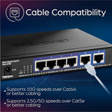 TRENDnet, TEG-S762, Conmutador de 6 Puertos 10G, 4 Puertos 2.5G RJ-45 Base-T, 2 Puertos 10G RJ-45, Capacidad de conmutación de 60 Gbps, Montaje en Pared, Conexiones de Red de 10 Gigabit, Negro
