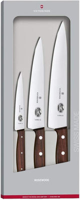 Victorinox Wood, set de trinchar profesional, 3 piezas, afilado recto, extra afilado, elegante mango de madera, marrón