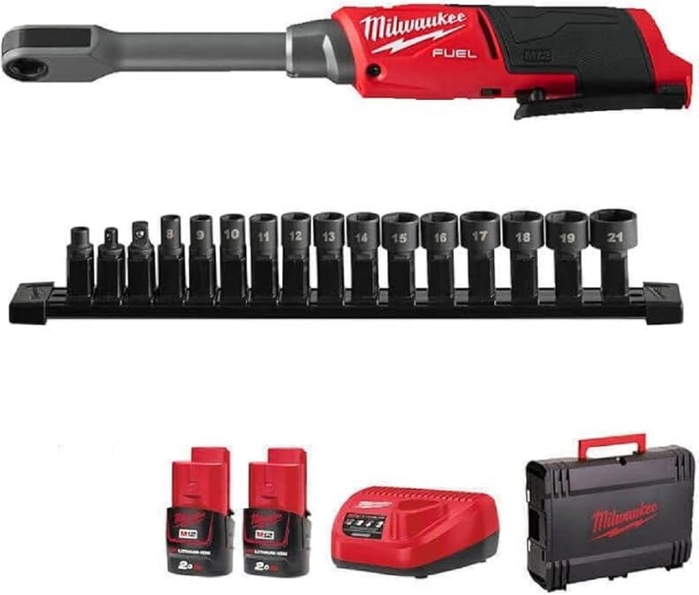 Milwaukee M12FPTR-202X - Kit de trinquete de paso interior de combustible de 12 V, 2 baterías de 2 Ah